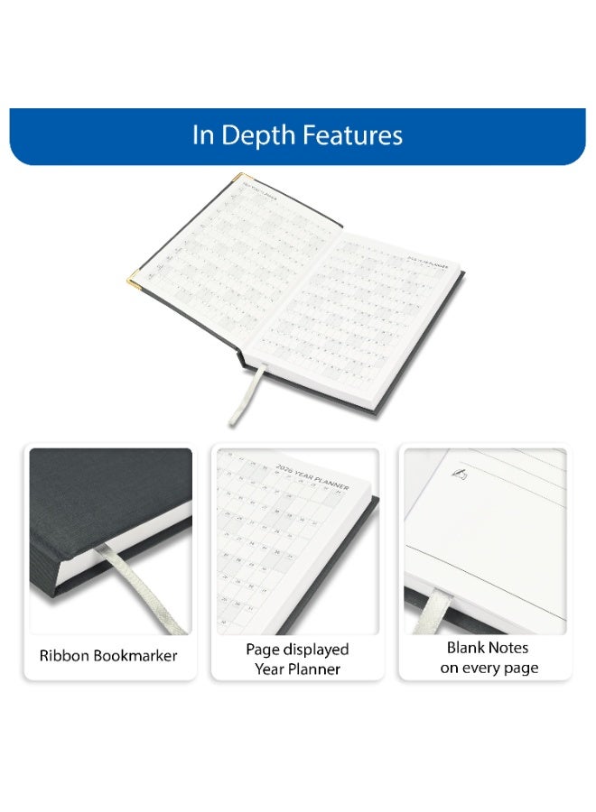 FIS مفكرة 2026، حجم A5 (148x210 مم)، غلاف صلب من مواد الفينيل، جانب واحد مبطن، زوايا ذهبية، إنجليزي، ورق أبيض 60 جرام، لون رمادي - FSDI22E26GY - Image 5