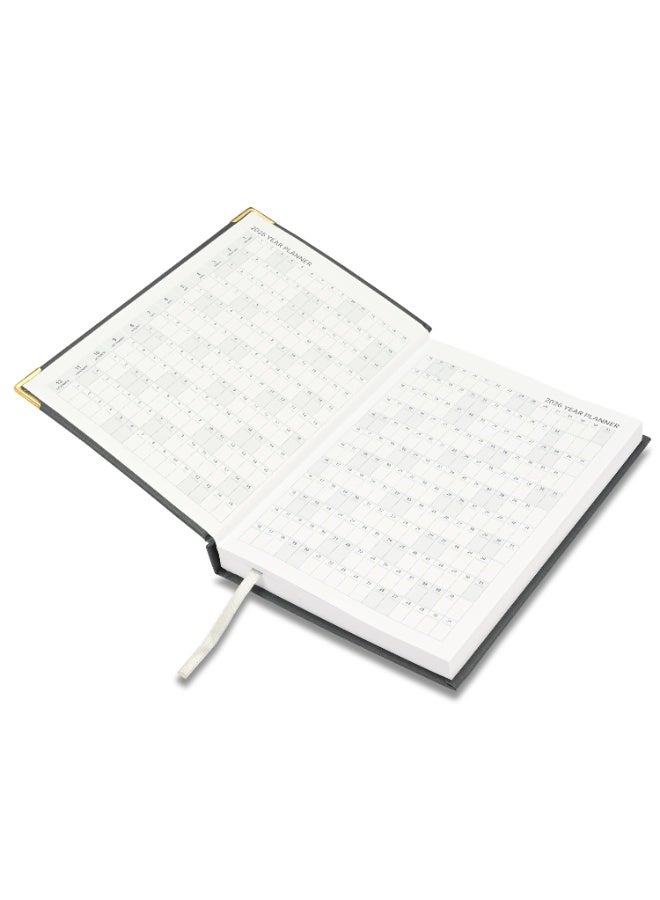 FIS مفكرة 2026، حجم A5 (148x210 مم)، غلاف صلب من مواد الفينيل، جانب واحد مبطن، زوايا ذهبية، إنجليزي، ورق أبيض 60 جرام، لون رمادي - FSDI22E26GY - Image 3