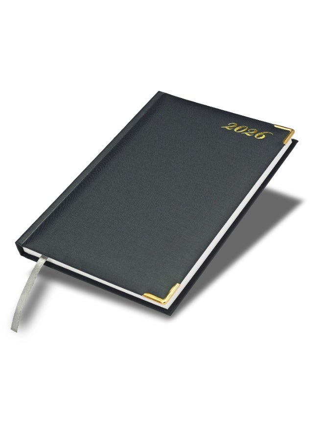 FIS مفكرة 2026، حجم A5 (148x210 مم)، غلاف صلب من مواد الفينيل، جانب واحد مبطن، زوايا ذهبية، إنجليزي، ورق أبيض 60 جرام، لون رمادي - FSDI22E26GY - Image 1