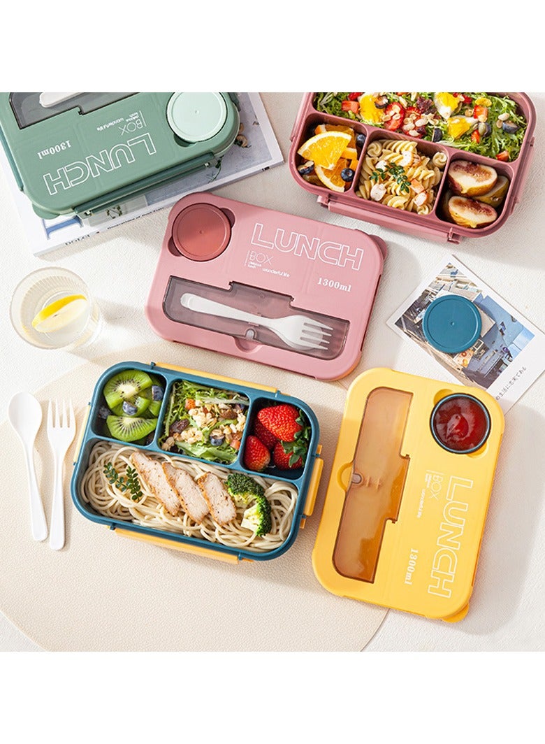 Kids Bento Lunch Box, Lunch Containers for School with 4 Compartments, Utensils and Sauce Container, 1300ml - Image 3