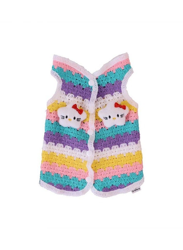 A.M colorful, crocheted cat or dog sweater featuring a design resembling the popular Hello Kitty character - Image 4