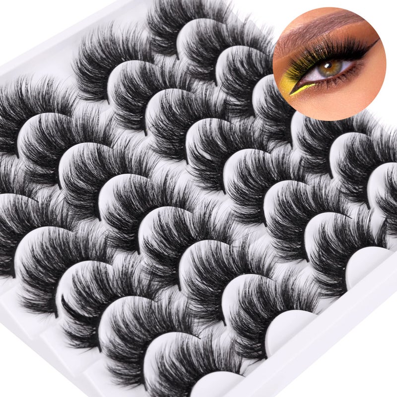 Newcally Lashes False Eyelashes Dramatic 20MM Faux Mink Lashes Pack 14 Pairs Wispy Long Thick Volume Strip Eye Lashes Multipack - Image 4