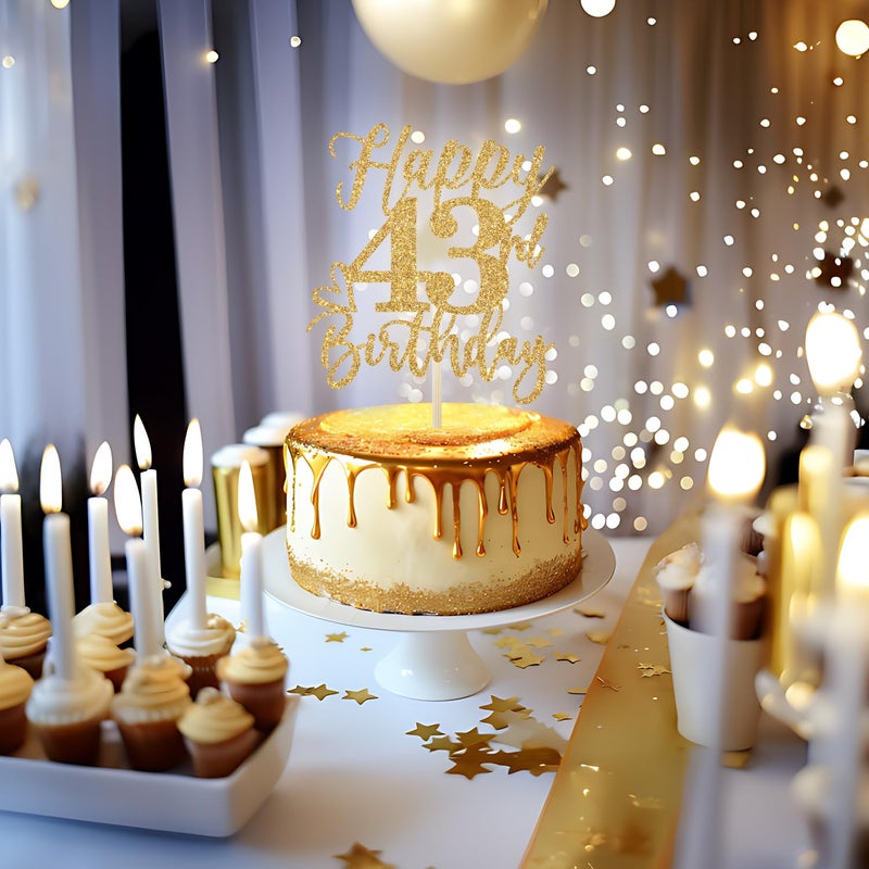 Yotawebery Happy 43rd Birthday Cake Topper  43rd Birthday Decorations  Cheers to 43 Years  Hello 43  43rd Happy Birthday Party Supplies Gold Glitter - Image 3