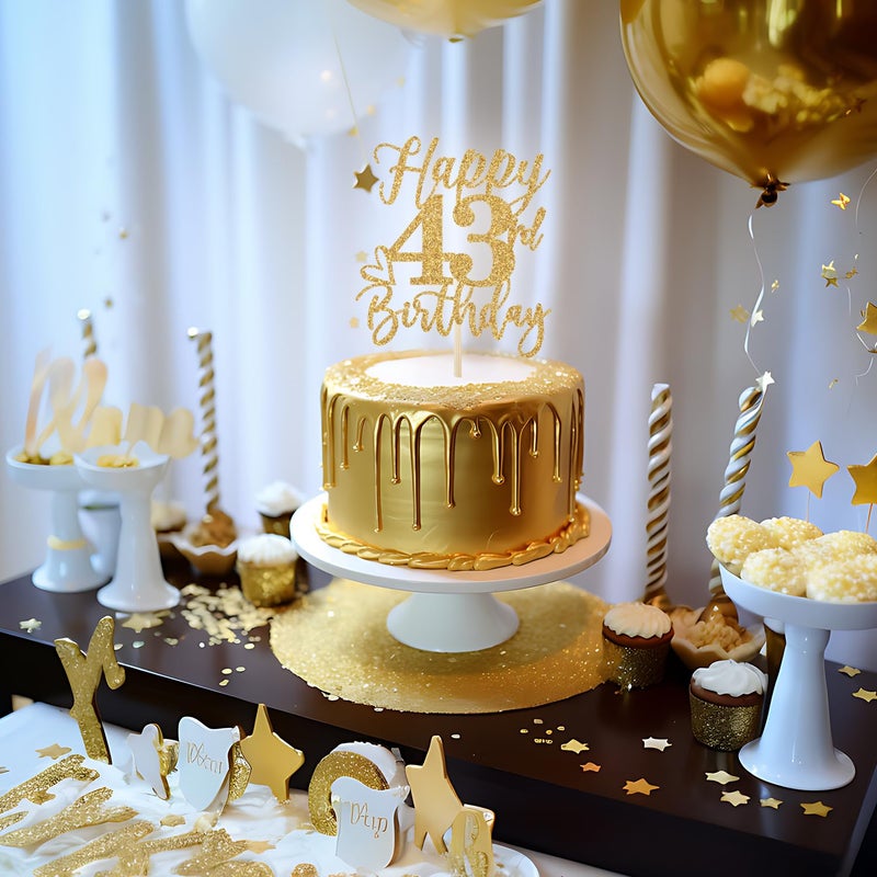 Yotawebery Happy 43rd Birthday Cake Topper  43rd Birthday Decorations  Cheers to 43 Years  Hello 43  43rd Happy Birthday Party Supplies Gold Glitter - Image 5