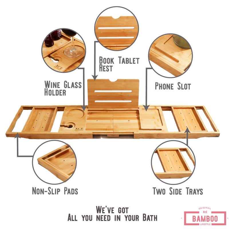 XcE XcE Foldable Bathtub Tray Expandable to 105cm for Luxury Bath, Bath Tray for Bathtub (Bamboo)  - Image 2
