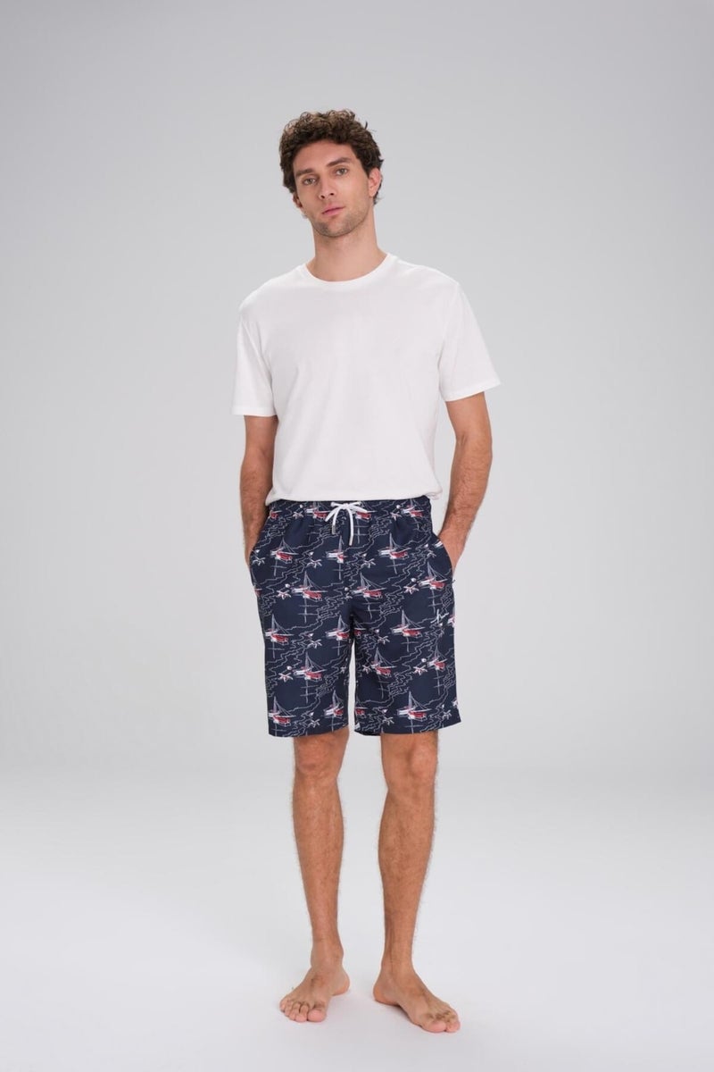 Haşema Patterned Navy Blue Short Men's Pool and Sea Shorts 24-30 - Image 1