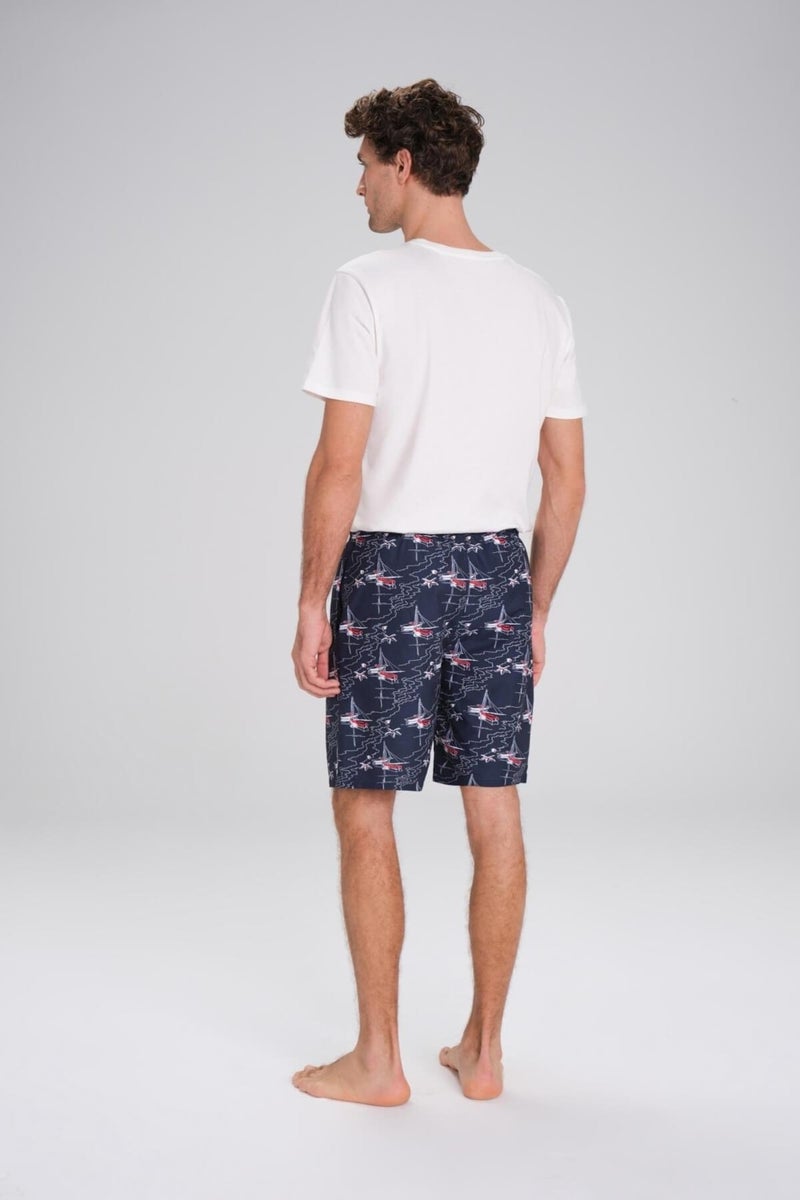 Haşema Patterned Navy Blue Short Men's Pool and Sea Shorts 24-30 - Image 2