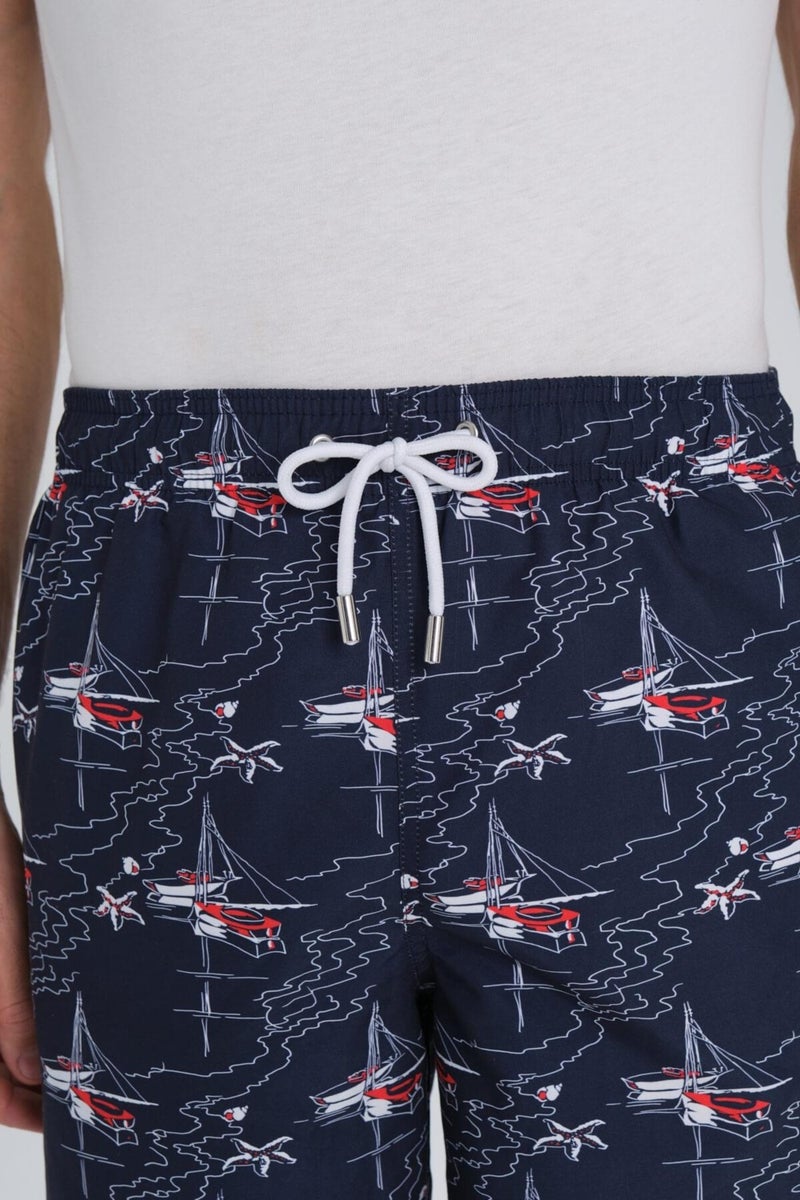 Haşema Patterned Navy Blue Short Men's Pool and Sea Shorts 24-30 - Image 4