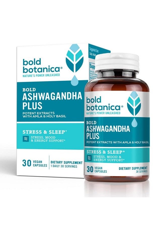 Bold Botanica - Bold Ashwagandha Plus Stress Mood Memory & Energy Support Potent Extracts With Amla & Holy Basil Triple Adaptogenic Formula One Capsule Daily 30 Vegan Caps (1) - Image 1