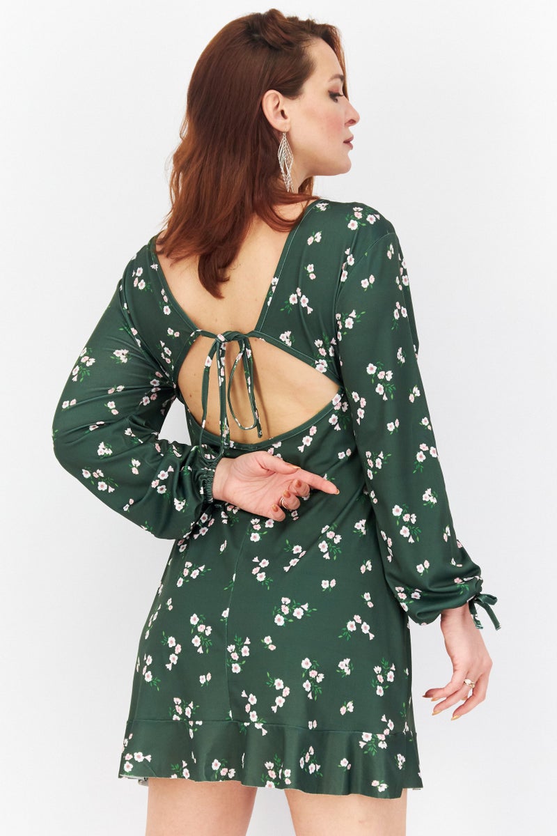 RIVER ISLAND Women Floral Print Mini Dress, Green - Image 4