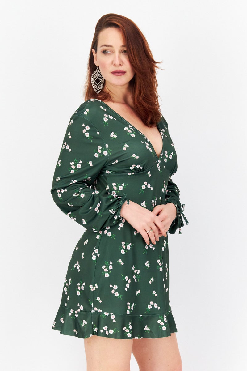 RIVER ISLAND Women Floral Print Mini Dress, Green - Image 3