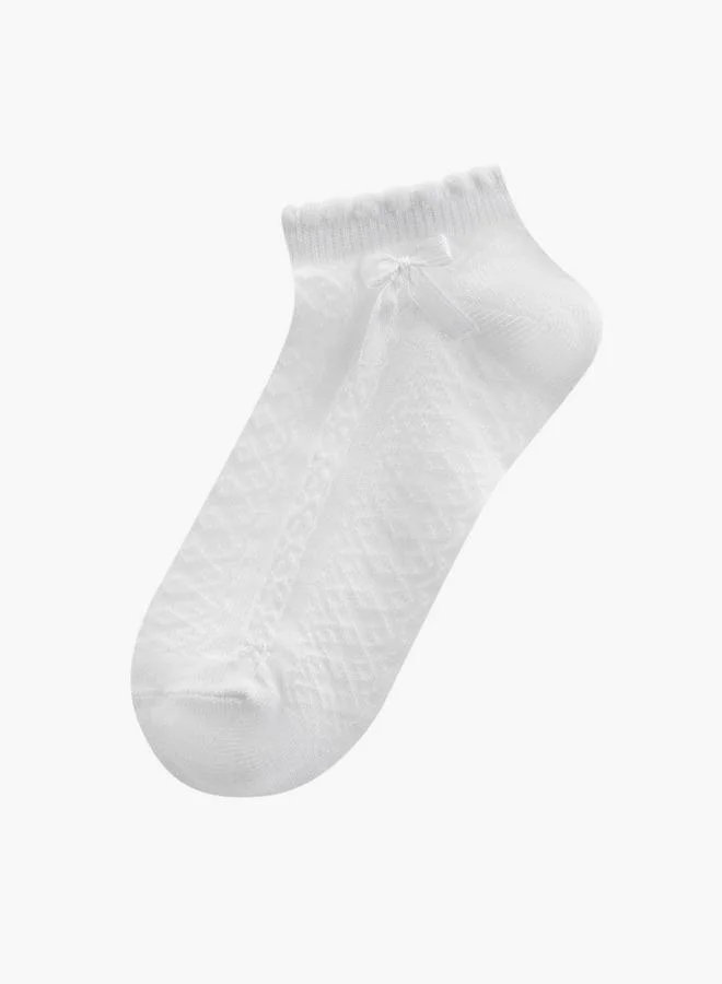 LBL By Shoexpress Textured School Ankle Length Socks With Scallop Hem And Bow - Set Of 5