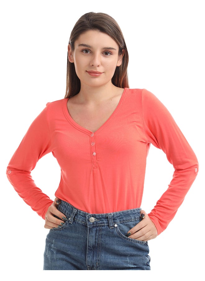 Esla Buttoned V neck plain top  - Image 1