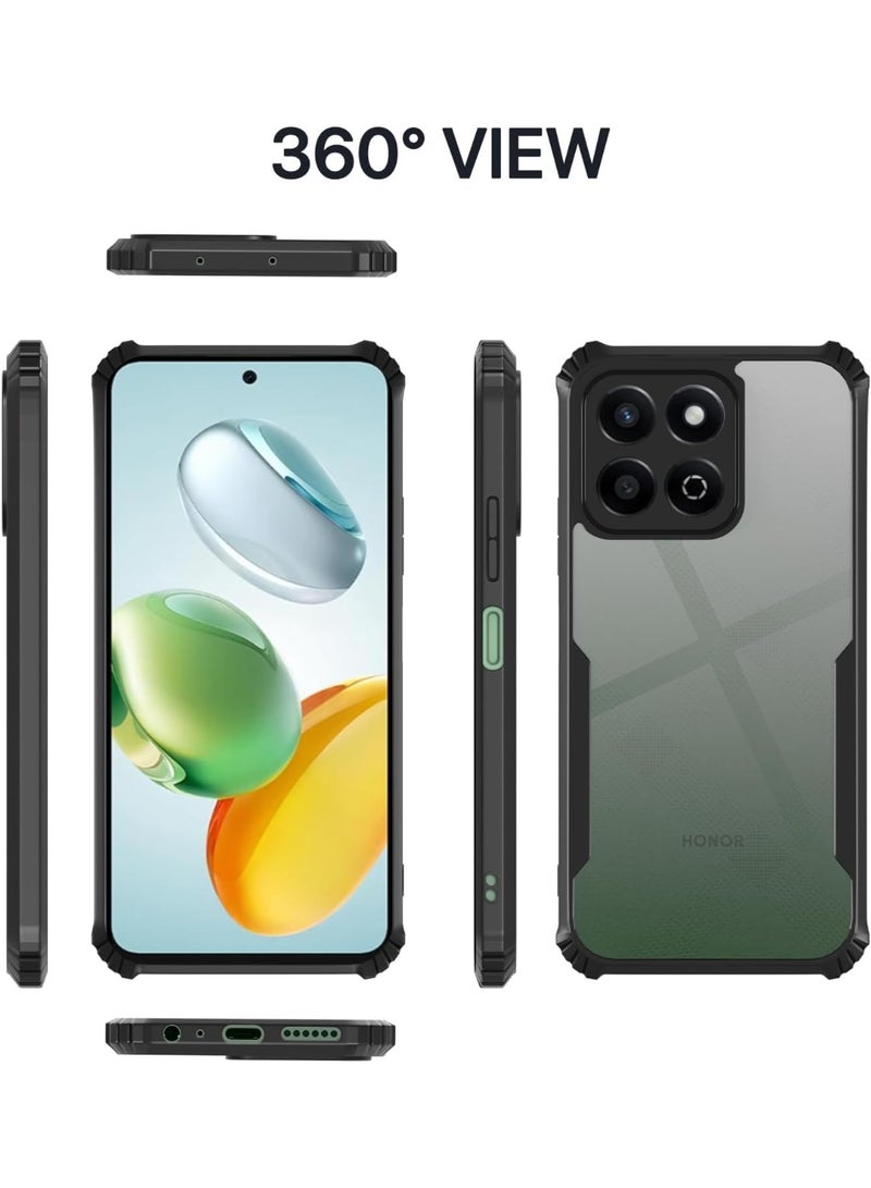 Muzz Shockproof Crystal Clear Back Cover Case for Honor X7D 2025, 360 Degree Protection, Protective Design, Hybrid Soft PC Anti Clear Gel TPU Bumper Case For Honor X7D 2025 Black - Image 3