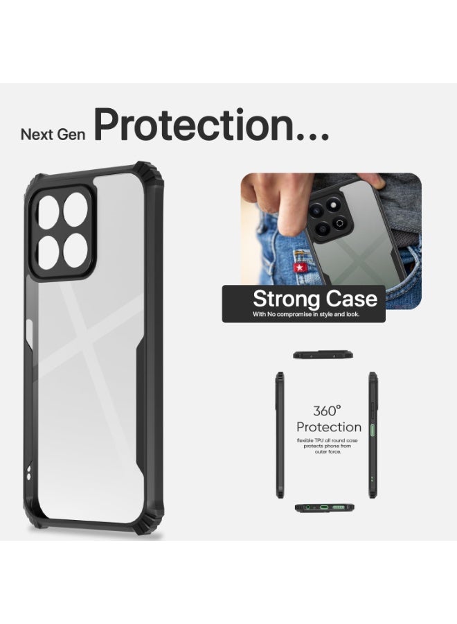 Muzz Shockproof Crystal Clear Back Cover Case for Honor X7D 2025, 360 Degree Protection, Protective Design, Hybrid Soft PC Anti Clear Gel TPU Bumper Case For Honor X7D 2025 Black - Image 5