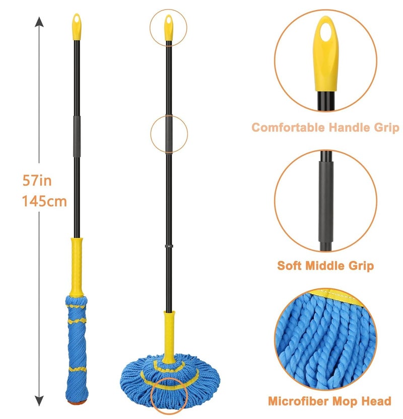 CLOMANA Extendable Stainless Steel Handle, Reusable Household Cleaning Supplies, Self Wringing Squeeze Twist Mop, Microfiber Twisting Mop - Image 2