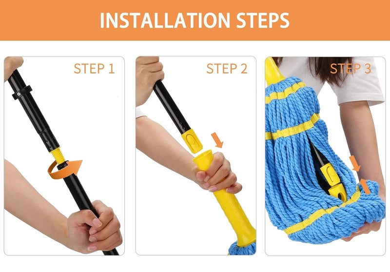 CLOMANA Extendable Stainless Steel Handle, Reusable Household Cleaning Supplies, Self Wringing Squeeze Twist Mop, Microfiber Twisting Mop - Image 4