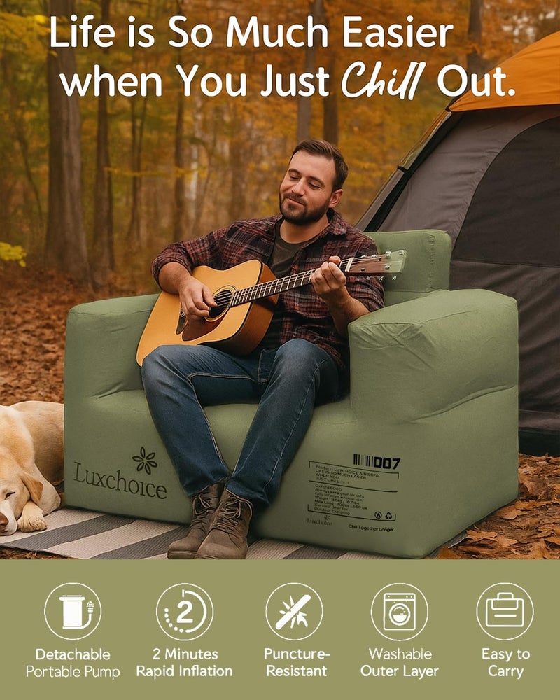 Luxchoice Inflatable Couch with Built-in Pump Durable Blow Up Sofa Chair Portable Camping Couch Waterproof Inflatable Furniture for Outdoor Beach Home Festivals Backyard Party - Image 2