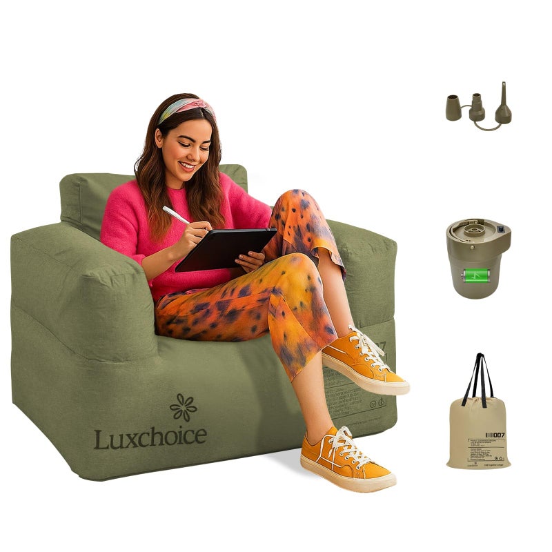 Luxchoice Inflatable Couch with Built-in Pump Durable Blow Up Sofa Chair Portable Camping Couch Waterproof Inflatable Furniture for Outdoor Beach Home Festivals Backyard Party - Image 1