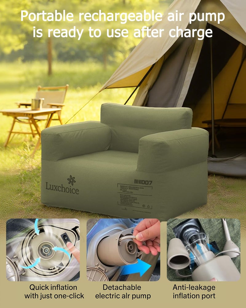 Luxchoice Inflatable Couch with Built-in Pump Durable Blow Up Sofa Chair Portable Camping Couch Waterproof Inflatable Furniture for Outdoor Beach Home Festivals Backyard Party - Image 5