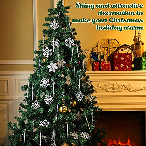 Skylety 48 Pieces Christmas Icicle Ornaments for Tree Glitter Snowflake Hanging Decorations with Aluminum Spiral Strip Hangings for Window Door Home Wedding Winter Snow PartySilver - Image 3