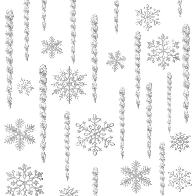 Skylety 48 Pieces Christmas Icicle Ornaments for Tree Glitter Snowflake Hanging Decorations with Aluminum Spiral Strip Hangings for Window Door Home Wedding Winter Snow PartySilver - Image 2