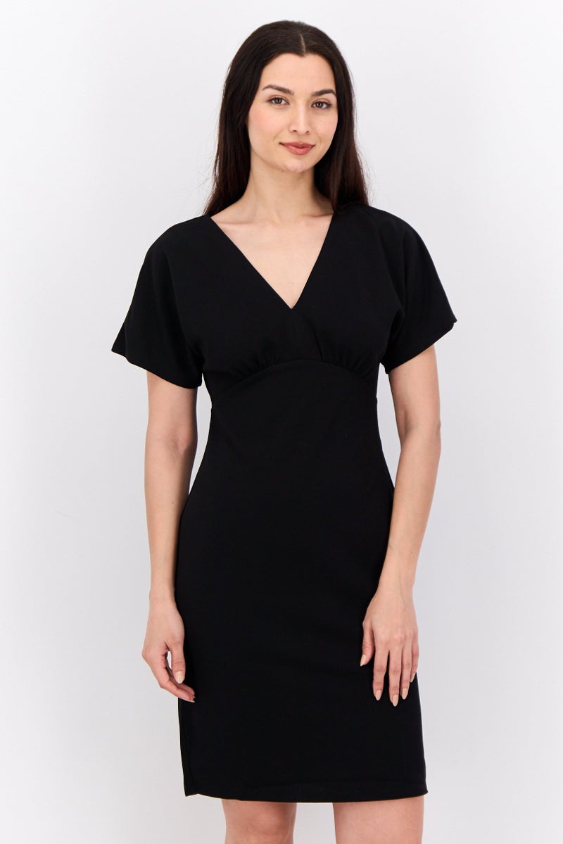 Donna Morgan Women Solid Mini Dress, Black - Image 1