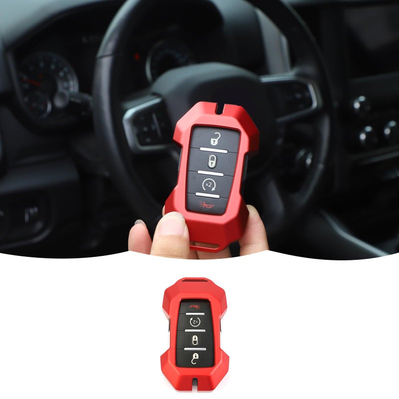 RTTCZ Key Fob Case Cover Key Bag Holder Aluminum Alloy Protection Shell Accessories for Dodge RAM 20182024Red