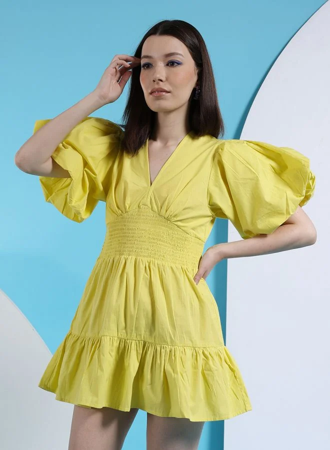 مرفوعة Women Fit and Flared Casual Solid A-Line Dress
