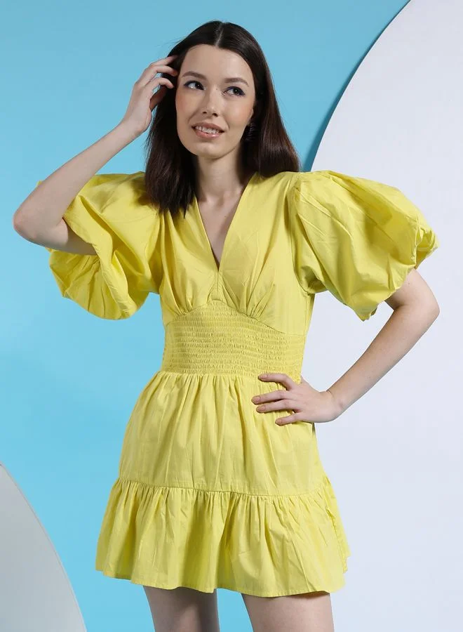 مرفوعة Women Fit and Flared Casual Solid A-Line Dress
