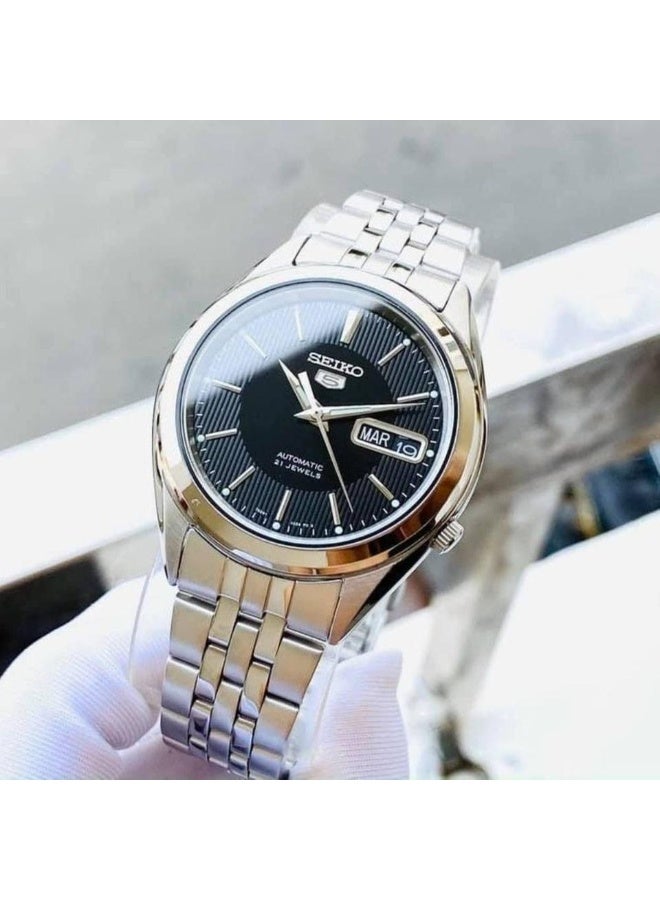 Seiko 5 SNKL23K1 Automatic Black Pinstripe Dial Stainless Steel Men's Watch - Image 2