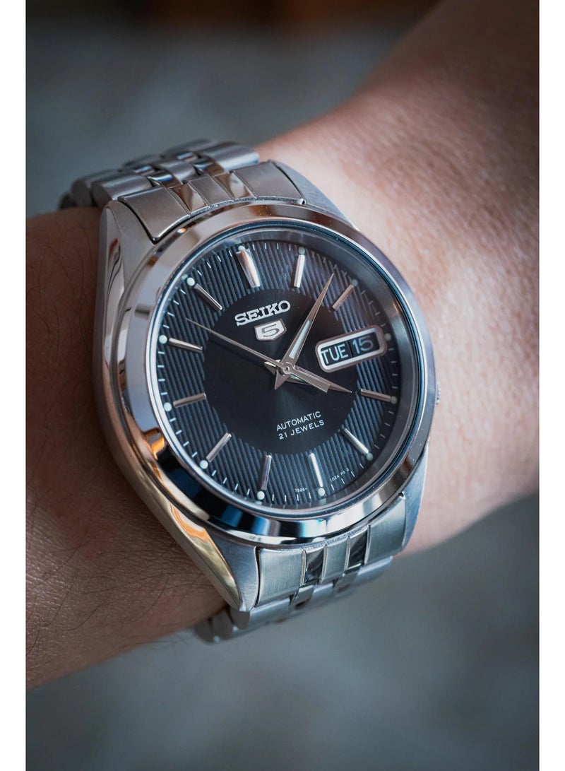 Seiko 5 SNKL23K1 Automatic Black Pinstripe Dial Stainless Steel Men's Watch - Image 4