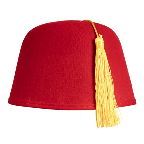 Kangaroo Red Fez Hat for Men With Gold Tassel – Arabian Moroccan Bellhop Ottoman Turkish Hat – Halloween Cosplay Dress Up Apparel - Image 1