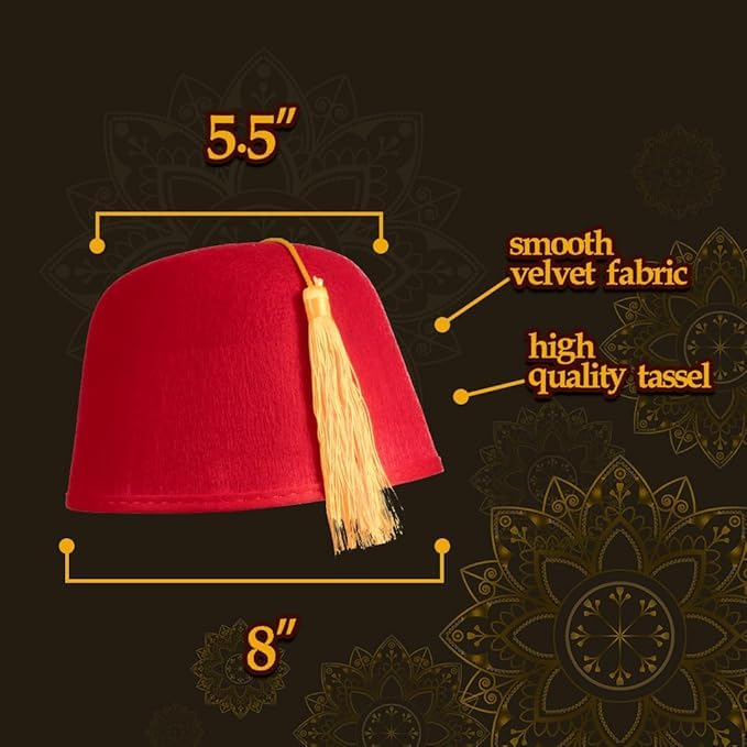 Kangaroo Red Fez Hat for Men With Gold Tassel – Arabian Moroccan Bellhop Ottoman Turkish Hat – Halloween Cosplay Dress Up Apparel - Image 4