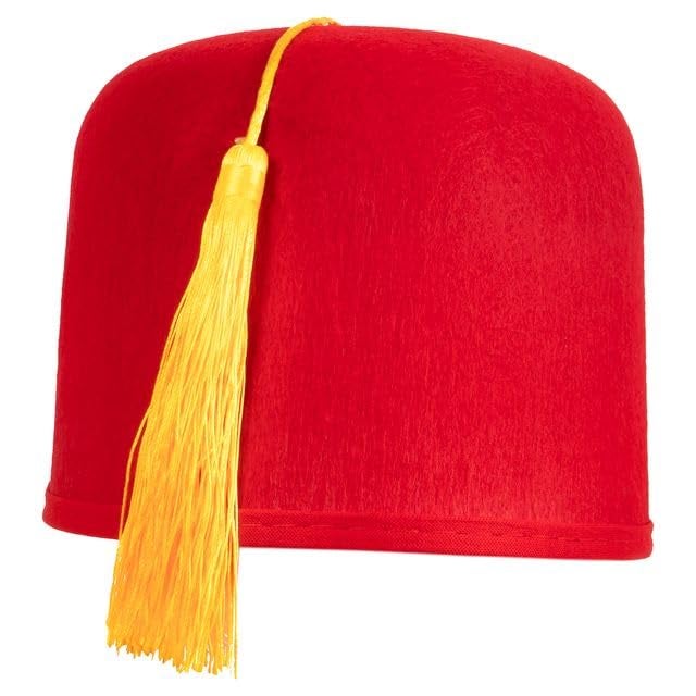 Kangaroo Red Fez Hat for Men With Gold Tassel – Arabian Moroccan Bellhop Ottoman Turkish Hat – Halloween Cosplay Dress Up Apparel - Image 3