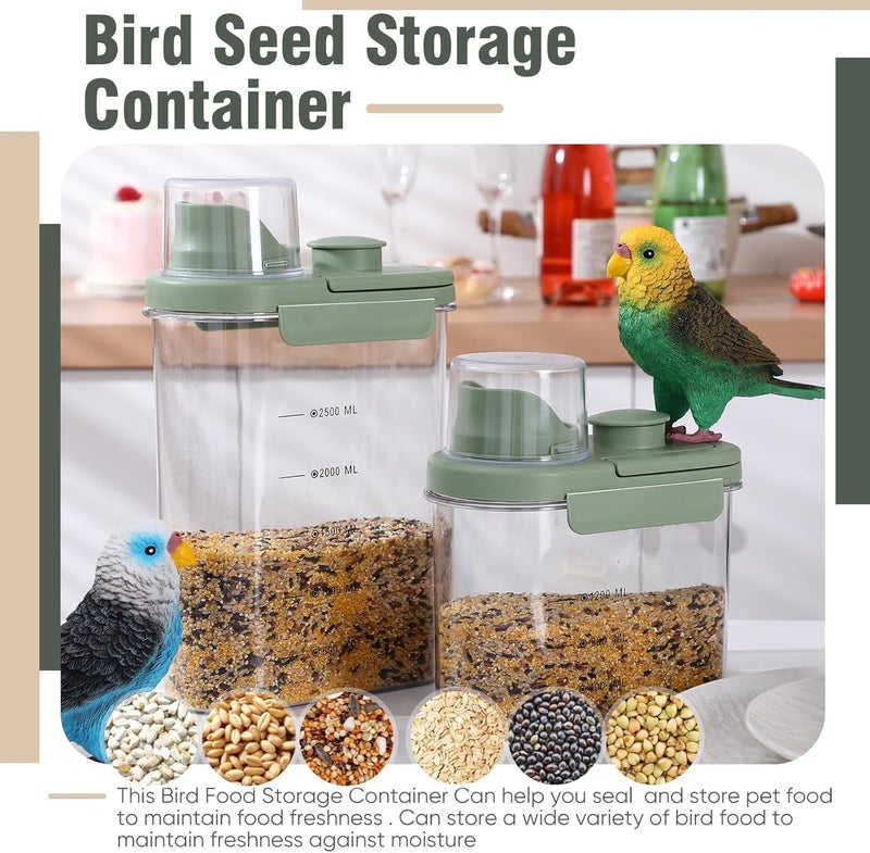 Maxdot 2 Pcs Bird Food Storage Container, Bird Seed Container with Lids Airtight Cup Pet Parrot Food Storage 1.7 Qt & 3 Qt Measuring Containers Easy Pour Spouts for Macaws African Cockatoos(Green) - Image 4