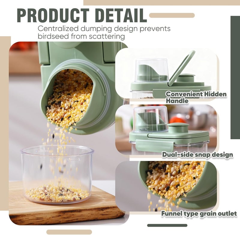 Maxdot 2 Pcs Bird Food Storage Container, Bird Seed Container with Lids Airtight Cup Pet Parrot Food Storage 1.7 Qt & 3 Qt Measuring Containers Easy Pour Spouts for Macaws African Cockatoos(Green) - Image 3