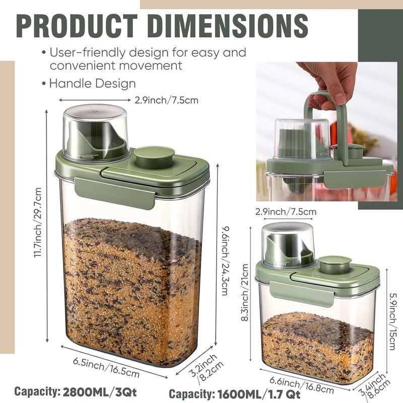 Maxdot 2 Pcs Bird Food Storage Container, Bird Seed Container with Lids Airtight Cup Pet Parrot Food Storage 1.7 Qt & 3 Qt Measuring Containers Easy Pour Spouts for Macaws African Cockatoos(Green) - Image 2