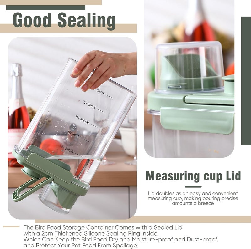 Maxdot 2 Pcs Bird Food Storage Container, Bird Seed Container with Lids Airtight Cup Pet Parrot Food Storage 1.7 Qt & 3 Qt Measuring Containers Easy Pour Spouts for Macaws African Cockatoos(Green) - Image 5