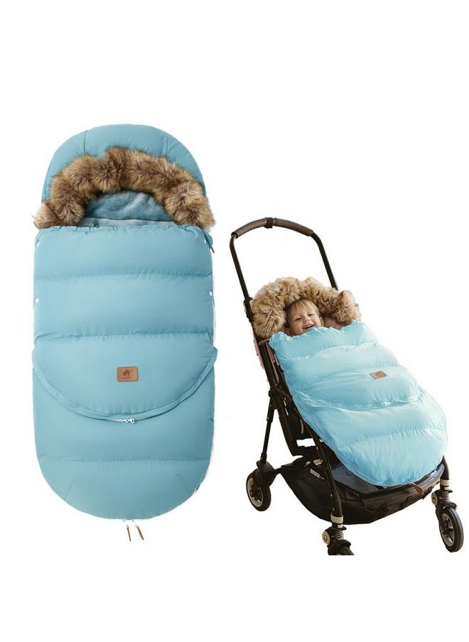 Fairy Baby - Fairy Baby Winter Cold Universal Stroller Bunting Bag for Baby Toddler-Waterproof Windproof Car Seat Cover Stroller Footmuff - Dog Outdoor Sleeping Bag with Oversized Fur Collar (Blue) - Image 1