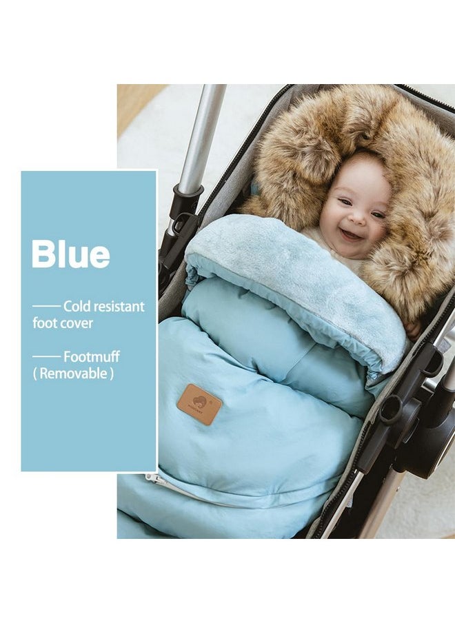 Fairy Baby - Fairy Baby Winter Cold Universal Stroller Bunting Bag for Baby Toddler-Waterproof Windproof Car Seat Cover Stroller Footmuff - Dog Outdoor Sleeping Bag with Oversized Fur Collar (Blue) - Image 1