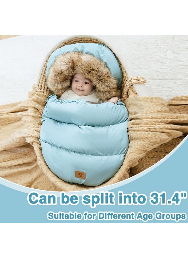 Fairy Baby - Fairy Baby Winter Cold Universal Stroller Bunting Bag for Baby Toddler-Waterproof Windproof Car Seat Cover Stroller Footmuff - Dog Outdoor Sleeping Bag with Oversized Fur Collar (Blue) - Image 1