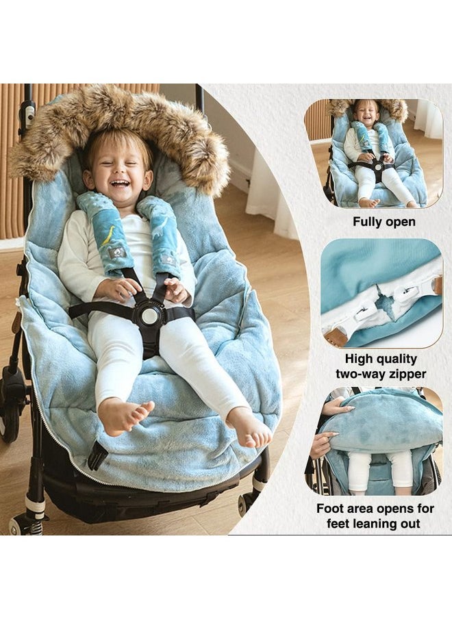 Fairy Baby - Fairy Baby Winter Cold Universal Stroller Bunting Bag for Baby Toddler-Waterproof Windproof Car Seat Cover Stroller Footmuff - Dog Outdoor Sleeping Bag with Oversized Fur Collar (Blue) - Image 1