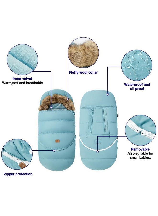 Fairy Baby - Fairy Baby Winter Cold Universal Stroller Bunting Bag for Baby Toddler-Waterproof Windproof Car Seat Cover Stroller Footmuff - Dog Outdoor Sleeping Bag with Oversized Fur Collar (Blue) - Image 1