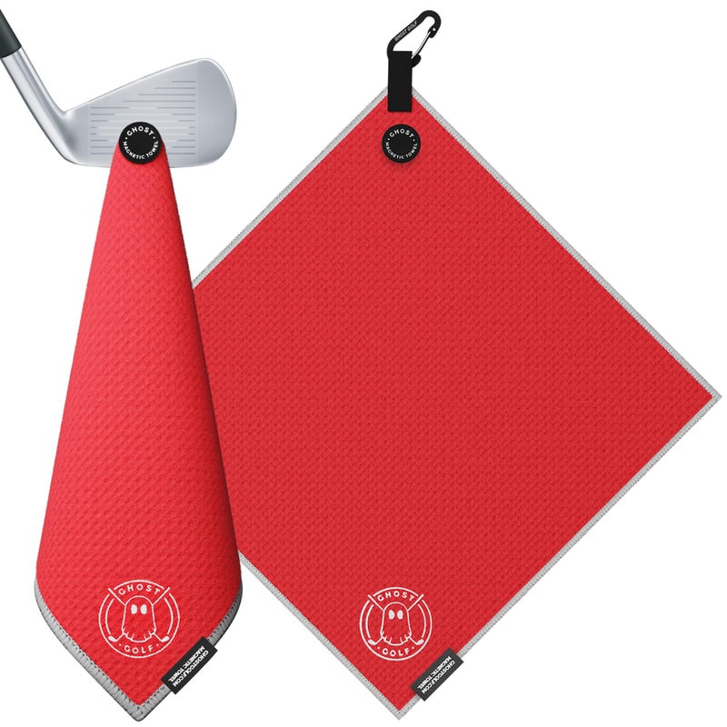 Ghost Golf Magnetic Towel Greenside Premium UltraAbsorbent Microfiber Golf Towel with Magnet for Golf Carts or Clubs 18 x 18 Golfing Gear Waffle Weave Pattern Red