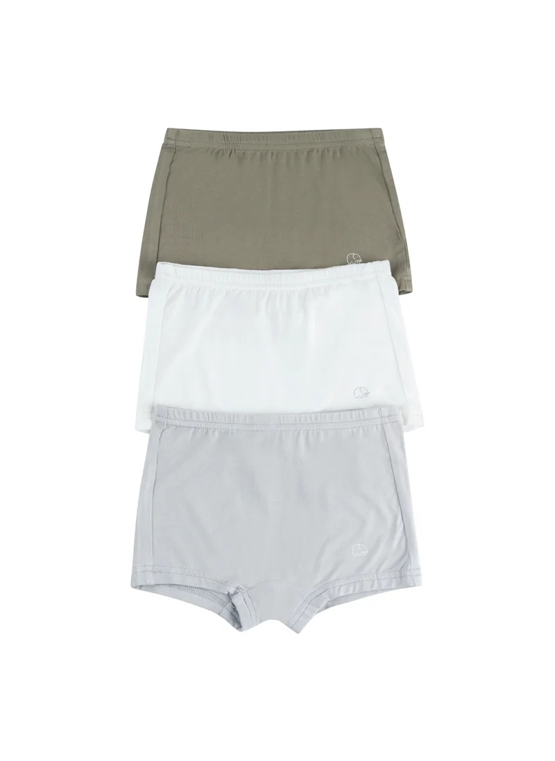 أنفي بيبي Organic Bamboo Girls Boxer Underwear Set Of 3- Olive/White/Grey