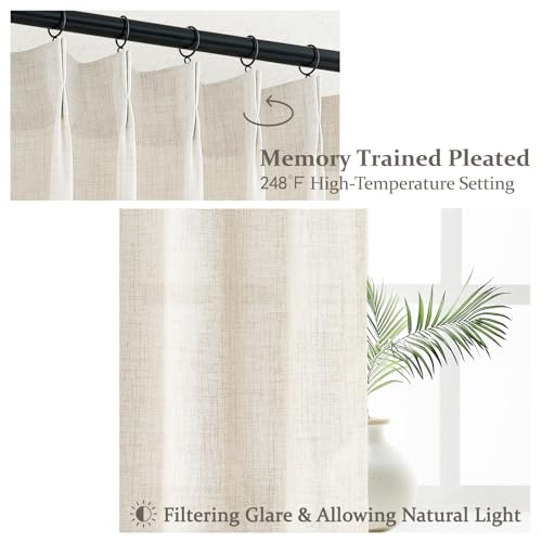 PleatedDrapes 102 Inch Long Curtains for Living Room, Light Filtering Privacy Pinch Pleated Curtain Back Tab for Track System Semi Sheer Drapes Cream Ivory Faux Linen Textured 40" W x 102" L 2 Panels - Image 4