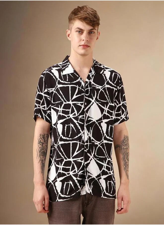 Dennis Lingo Abstract Print Cuban Collar Shirt by Styli