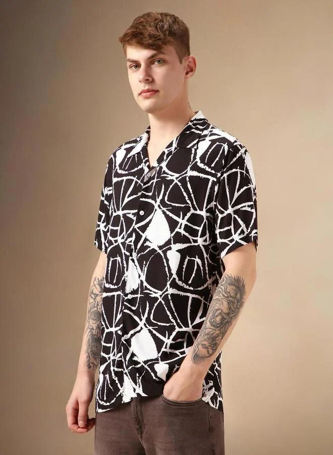 Dennis Lingo Abstract Print Cuban Collar Shirt by Styli