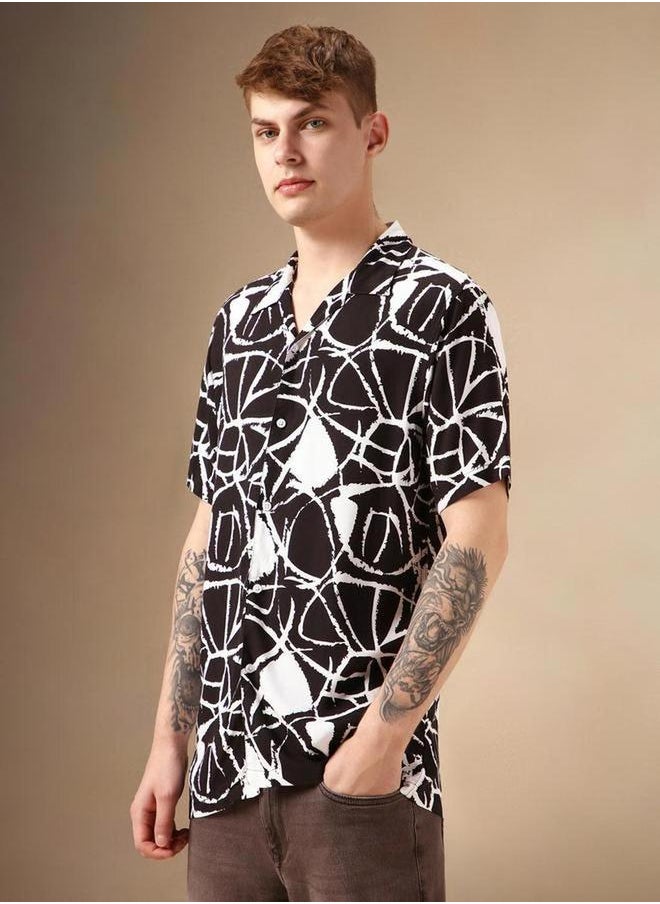 Dennis Lingo Abstract Print Cuban Collar Shirt by Styli  - Image 3